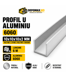 Profil U aluminiu 10 x 10 x 10 x 2 mm, 6 metri